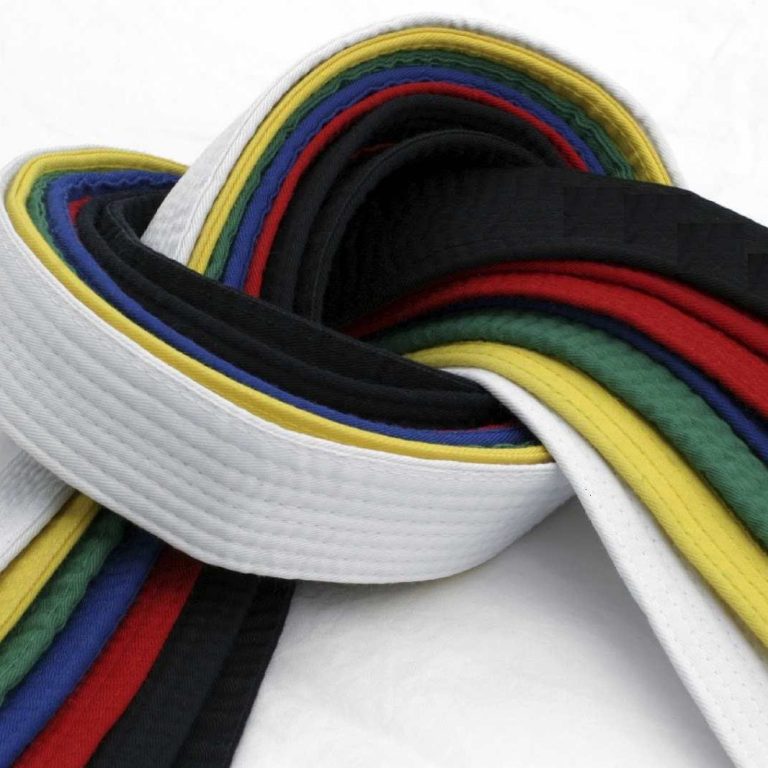 Multi-coloured Taekwon-Do belts tied in a knot